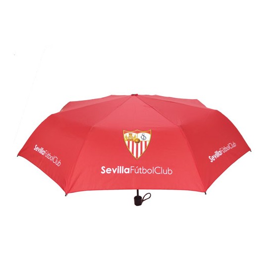Paraguas plegable rojo con escudo del Sevilla Fútbol Club