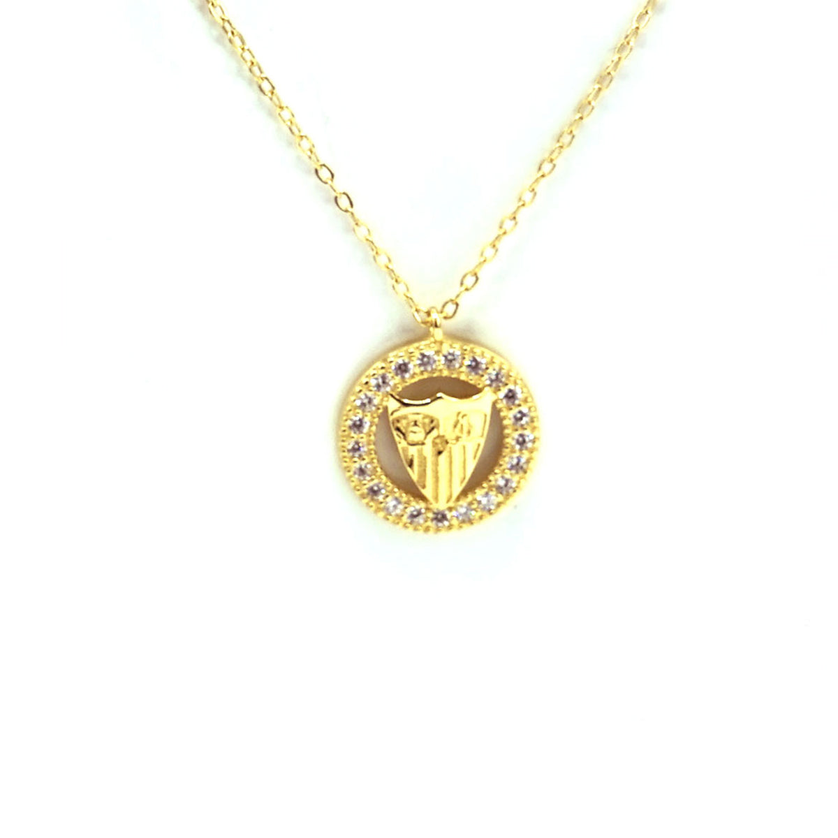 Gold plated silver crest necklace with zircons