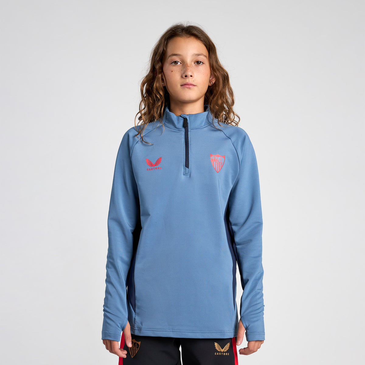 Kids Light blue half-zip training sweatshirt 24/25