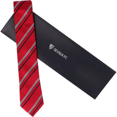Red tie with diagonal stripes