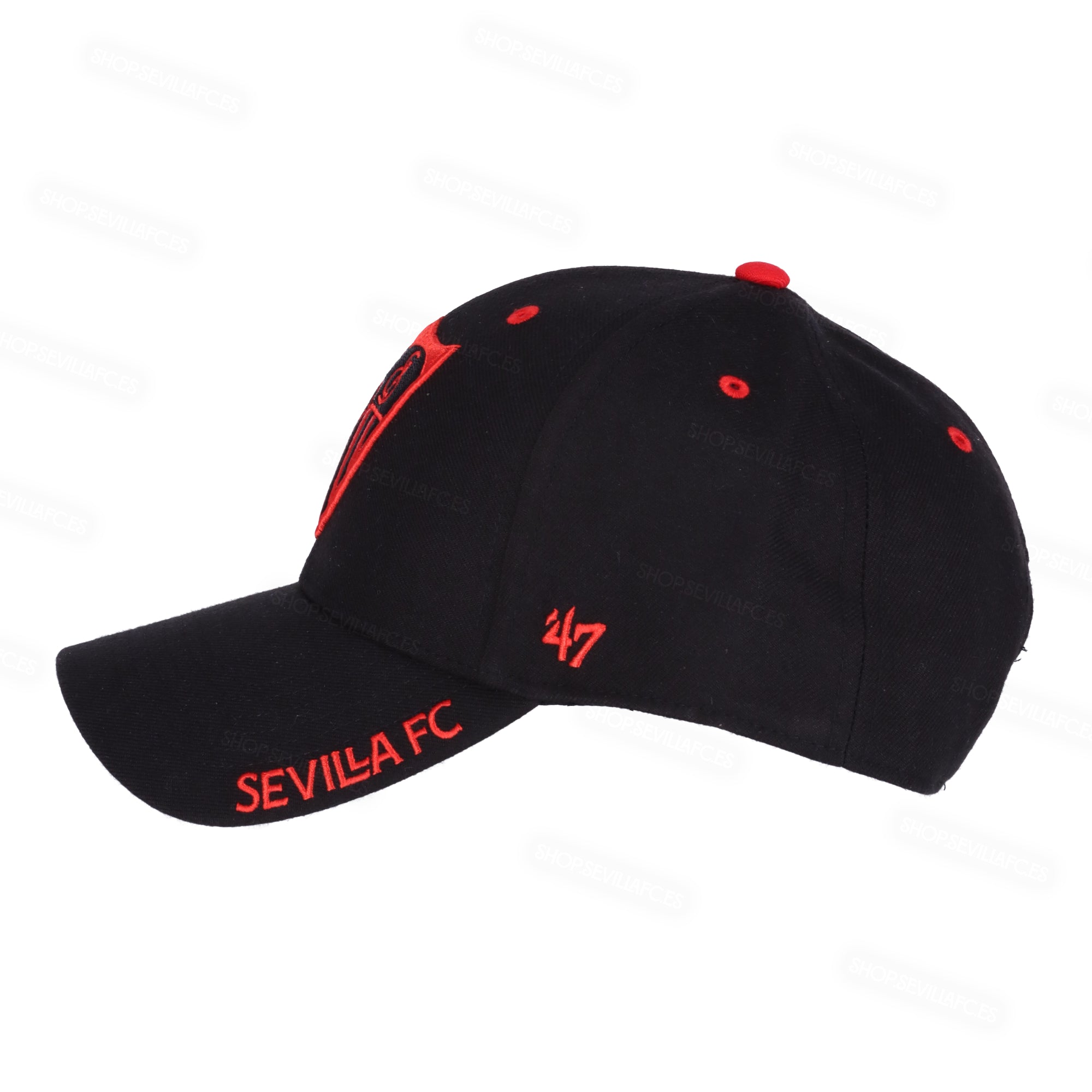 Black cap with embroidered red crest