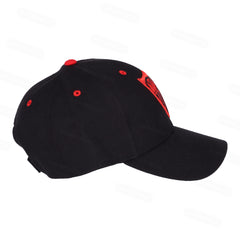 Black cap with embroidered red crest