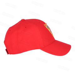 Red cap with embroidered full-color crest